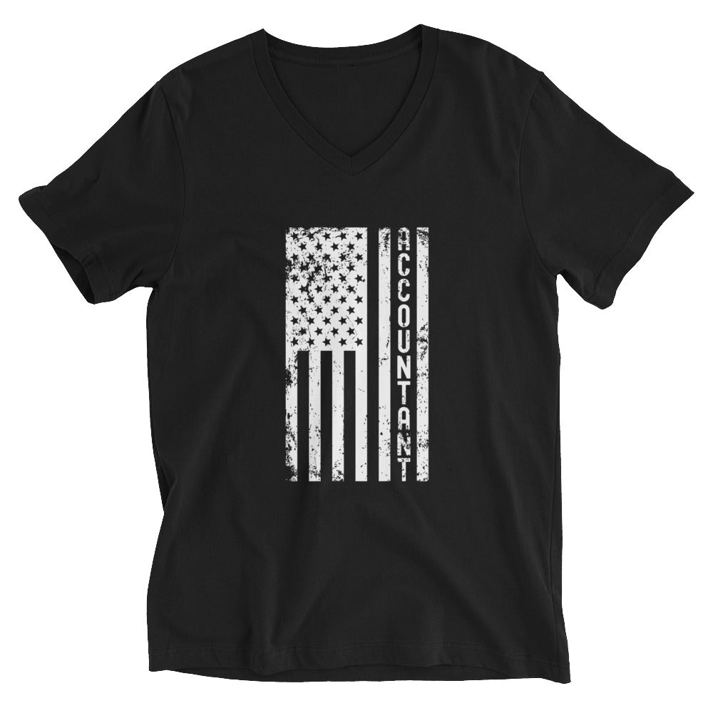 Unisex Short Sleeve V-Neck T-Shirt | Accountant (deisgn on American flag)