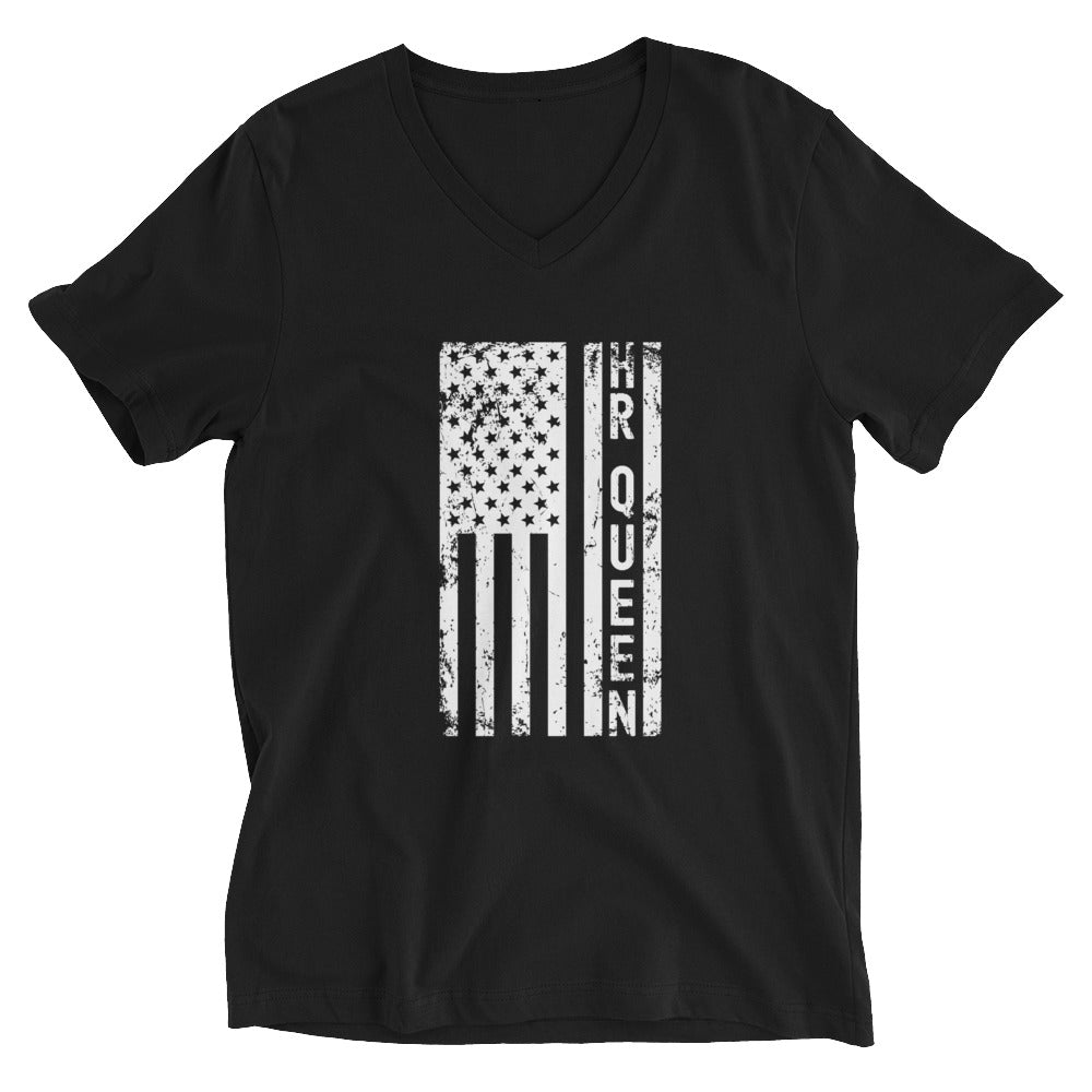 Unisex Short Sleeve V-Neck T-Shirt | Hr Queen (deisgn on American flag)
