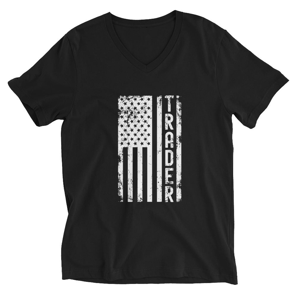Unisex Short Sleeve V-Neck T-Shirt | Trader (deisgn on American flag)