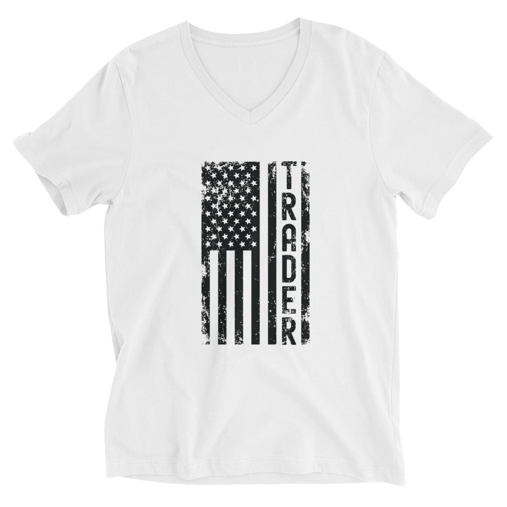 Unisex Short Sleeve V-Neck T-Shirt | Trader (deisgn on American flag)
