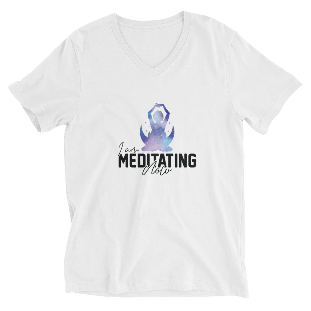 Unisex Short Sleeve V-Neck T-Shirt | I am meditating now