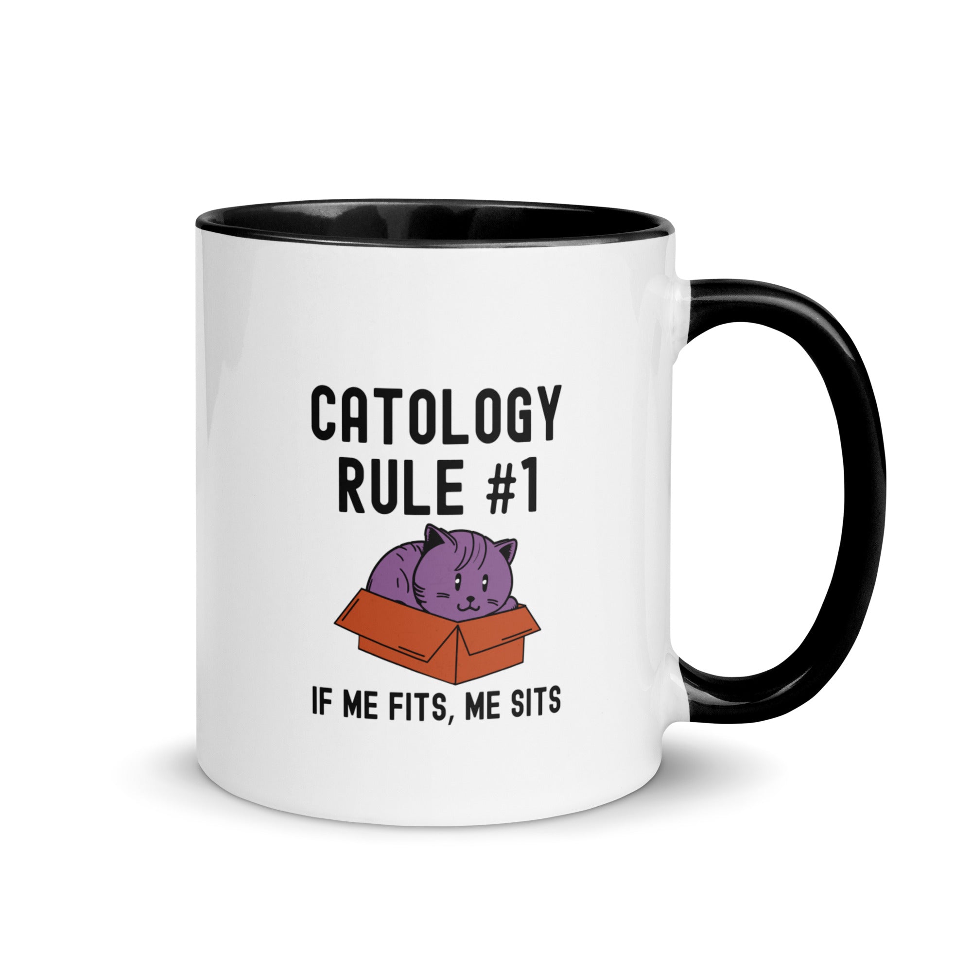 Mug with Color Inside | Catology Rule #1 If me fits, me sits