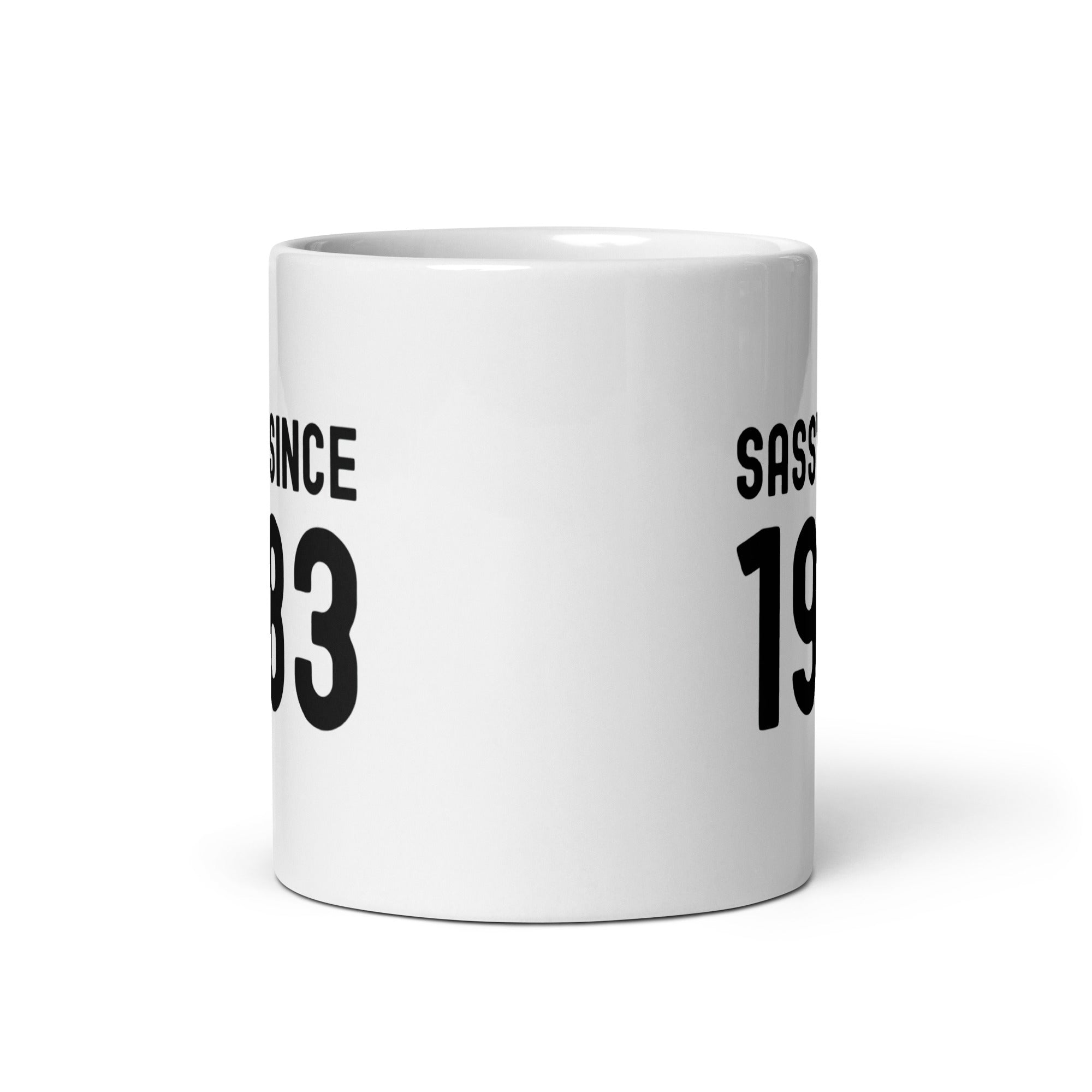 White glossy mug | Sassy since 1983