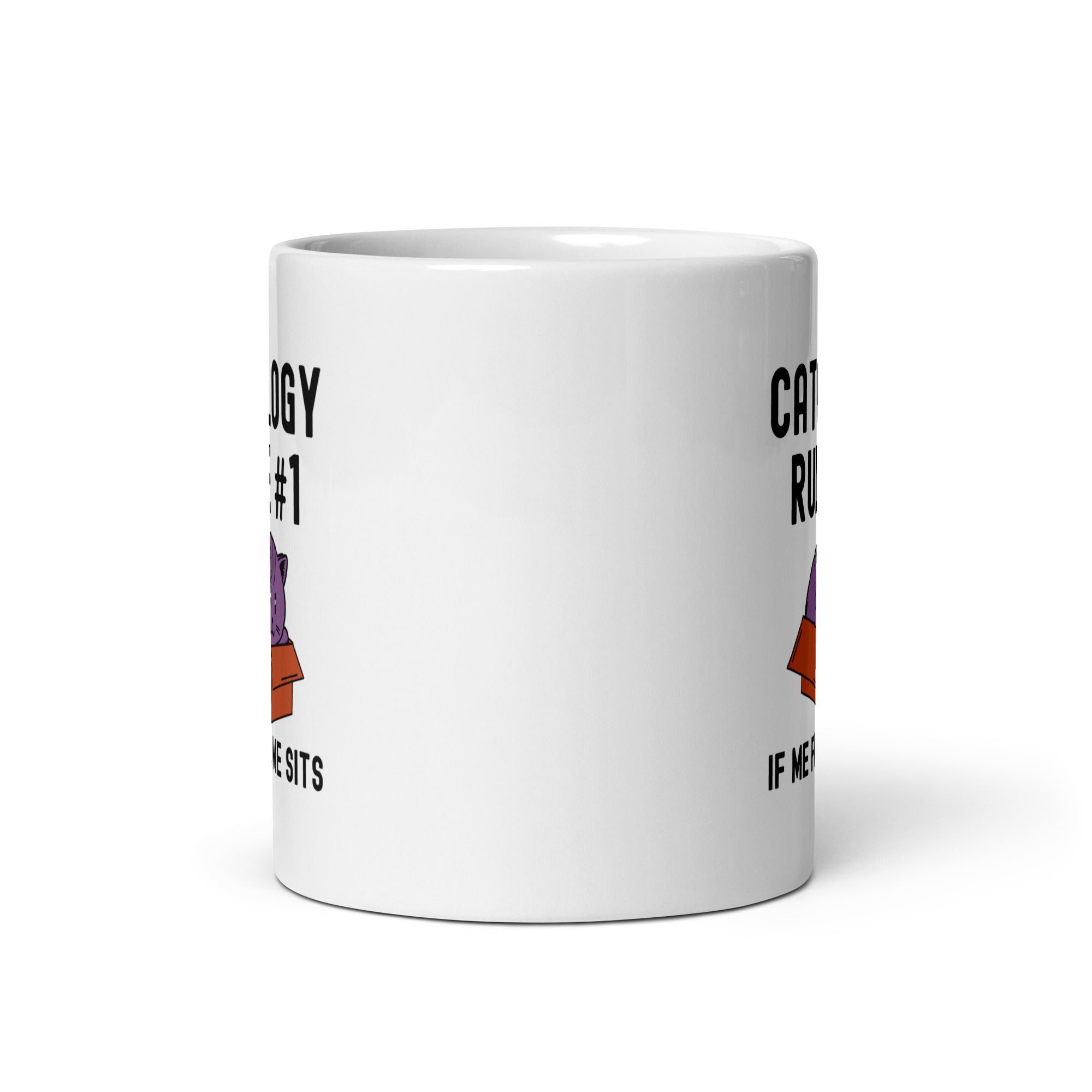 White glossy mug | Catology Rule #1 IF ME FITS, ME SITS