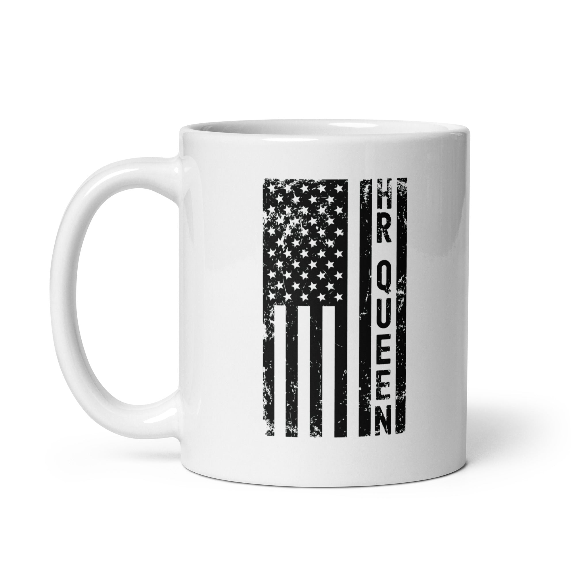 White glossy mug | Hr Queen (deisgn on American flag)