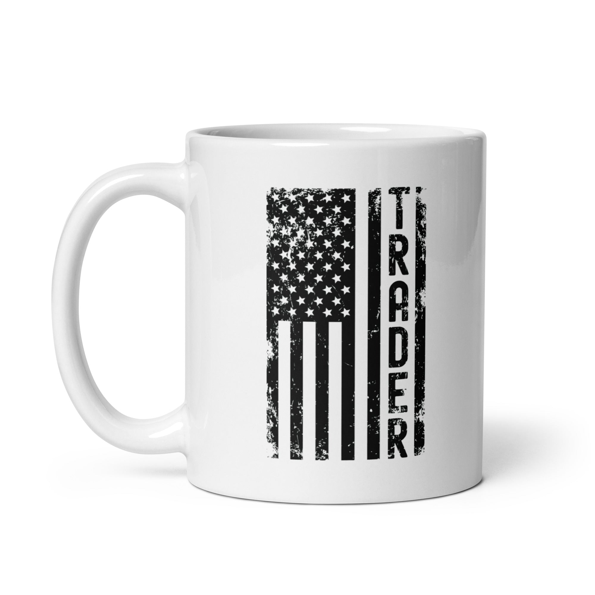 White glossy mug | Trader (deisgn on American flag)