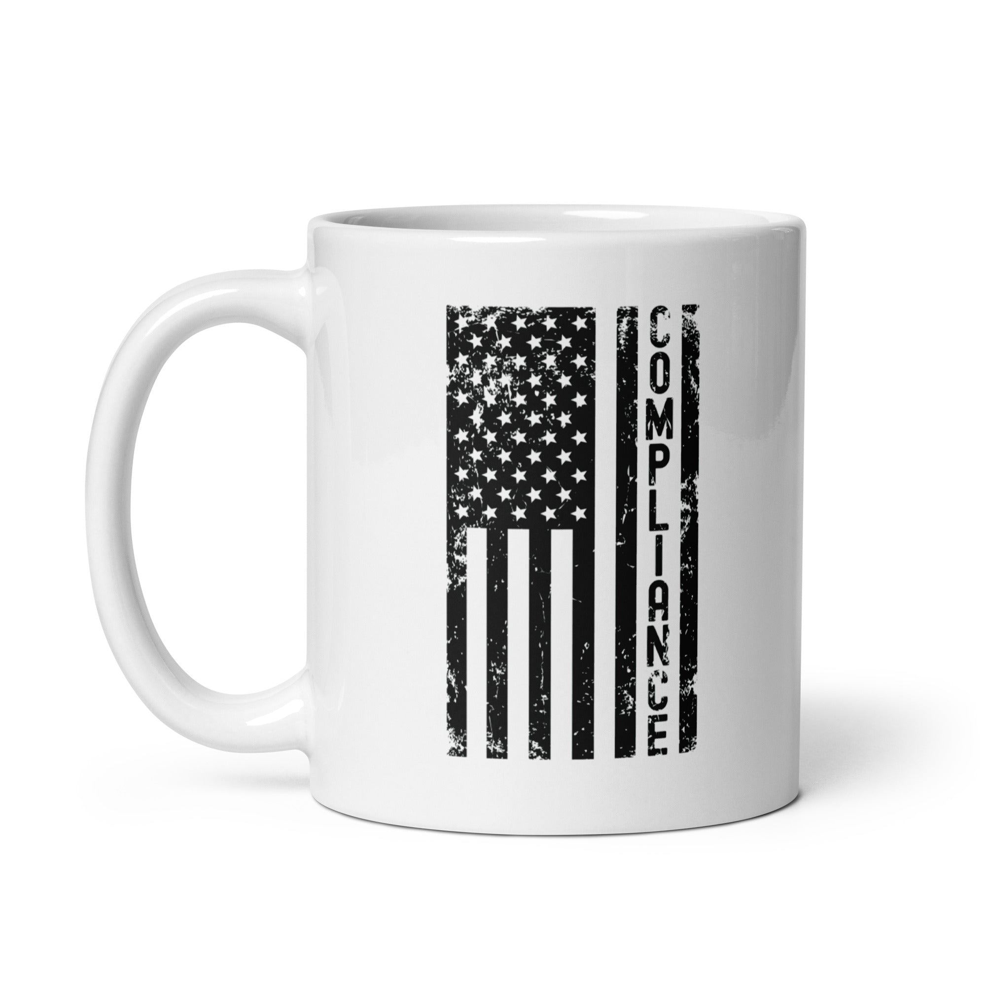 White glossy mug | Compliance (deisgn on American flag)