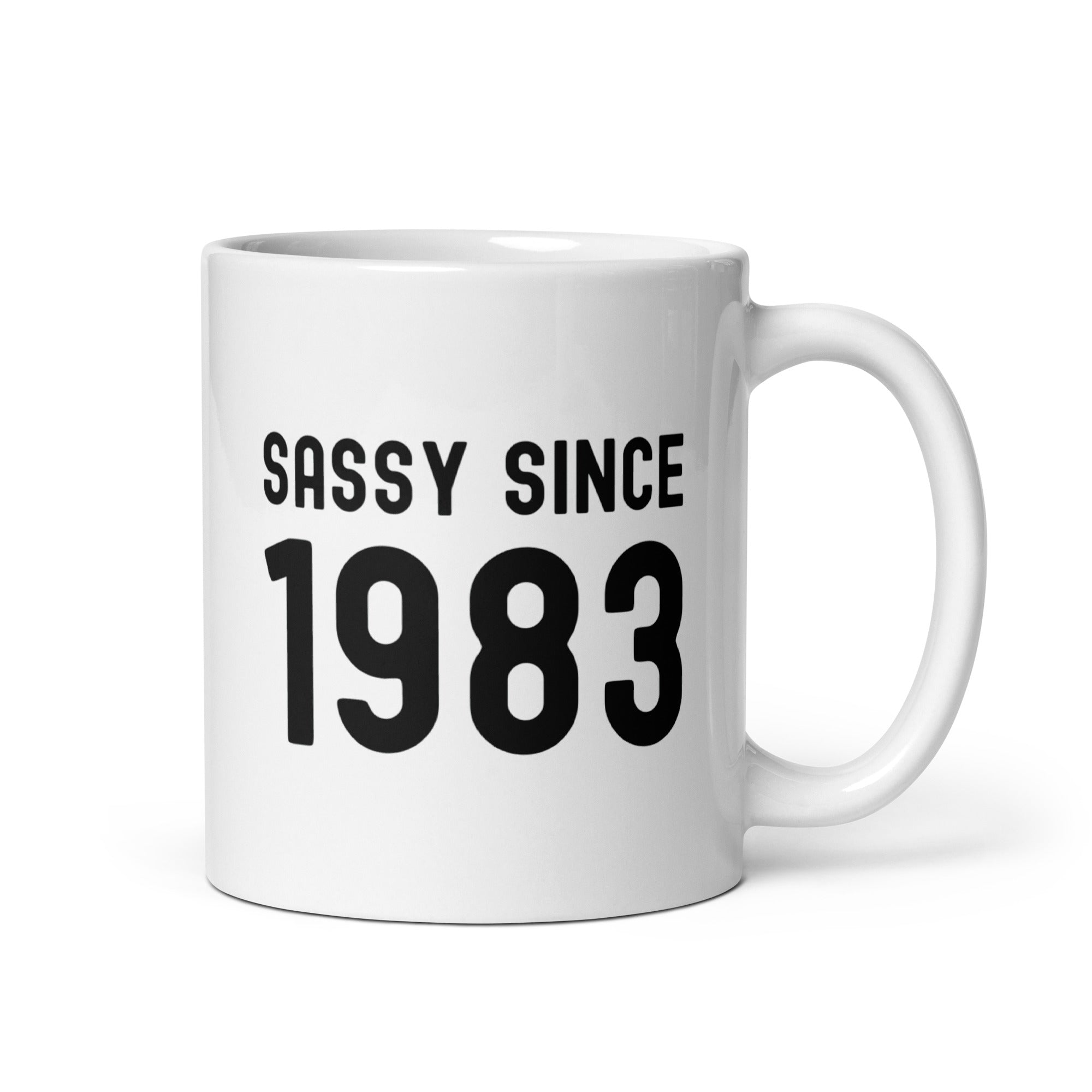 White glossy mug | Sassy since 1983