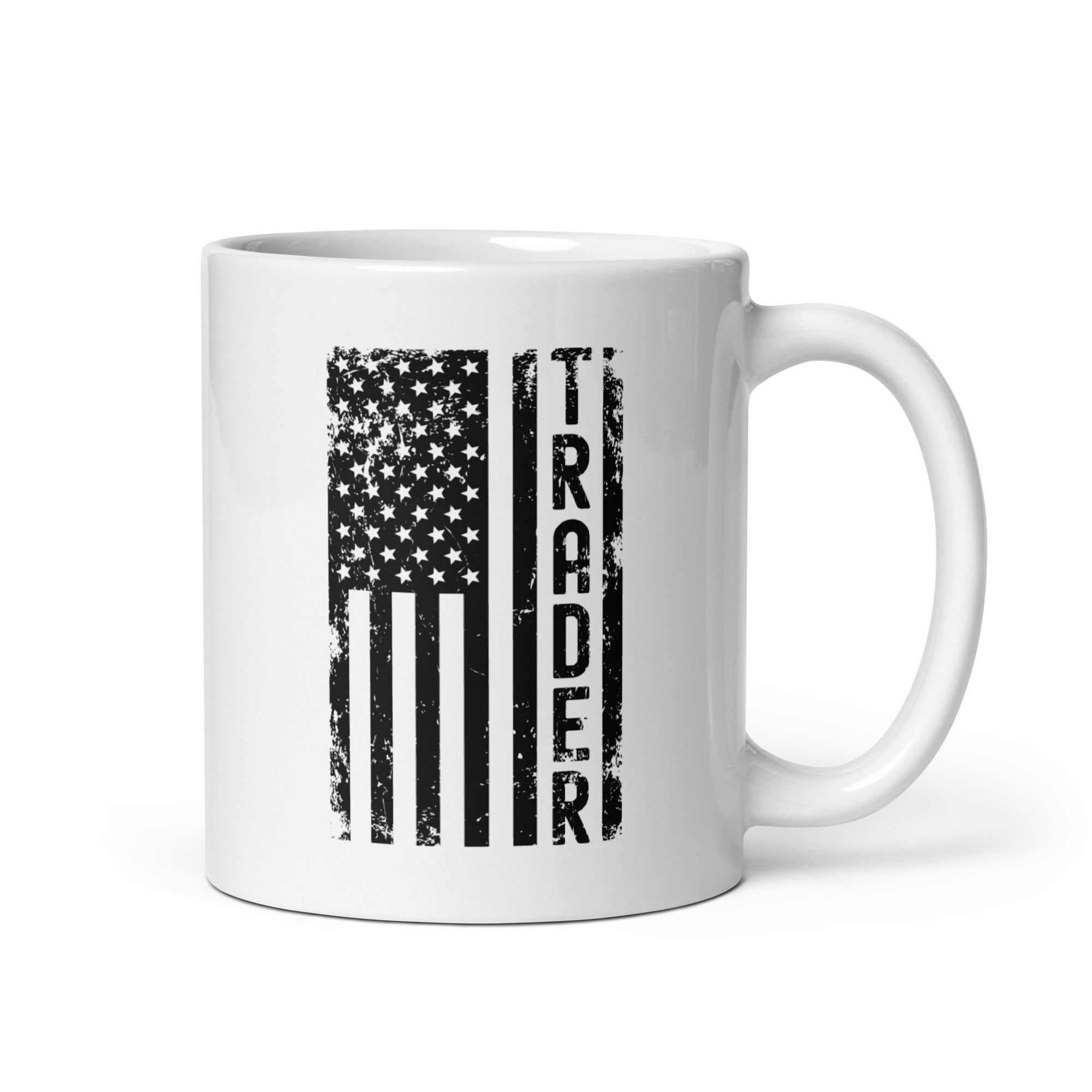 White glossy mug | Trader (deisgn on American flag)