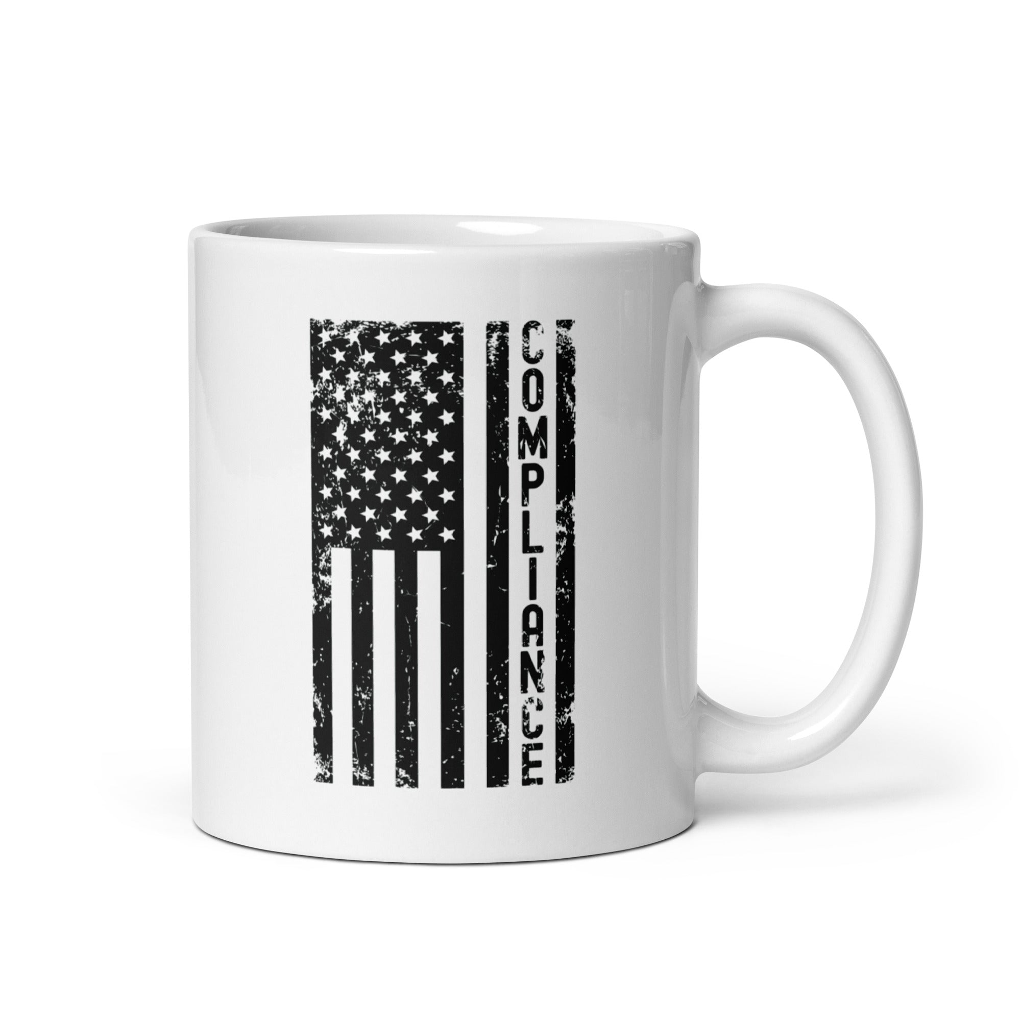 White glossy mug | Compliance (deisgn on American flag)