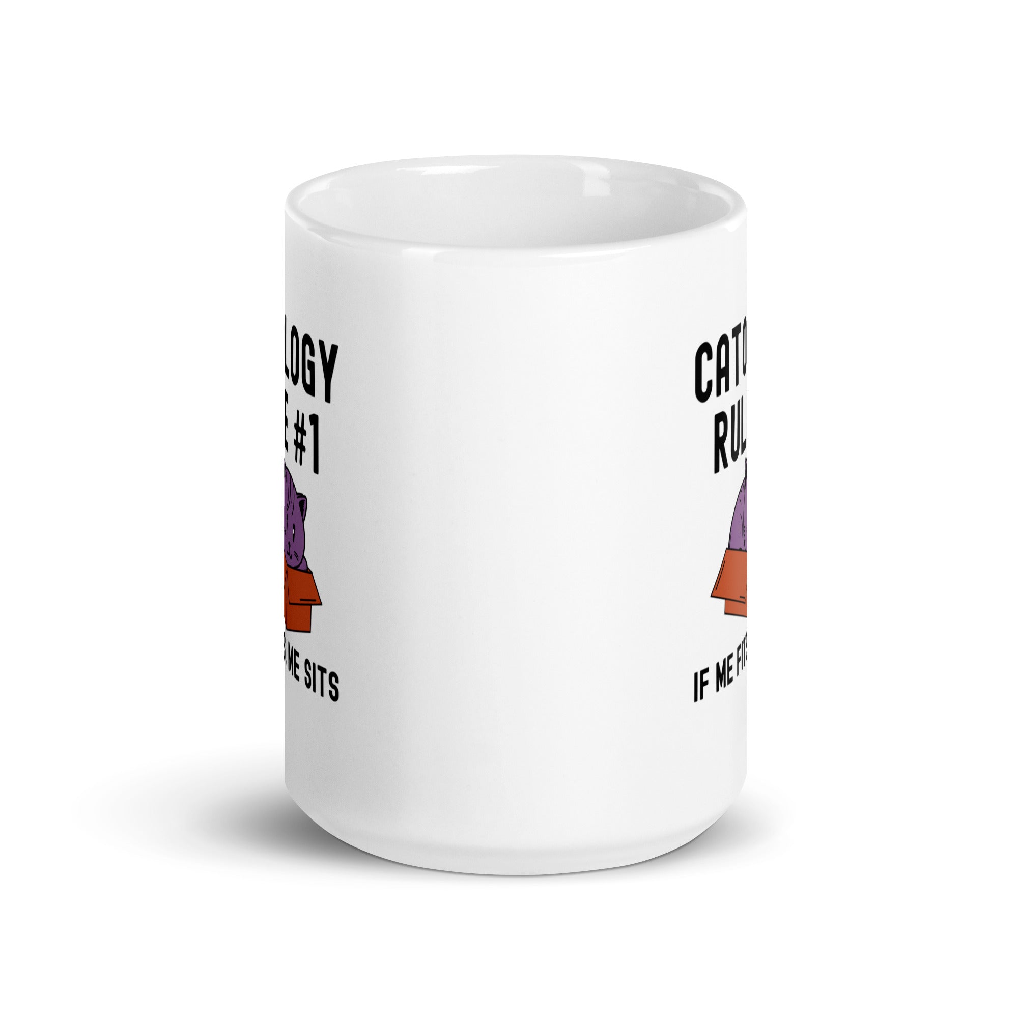 White glossy mug | Catology Rule #1 IF ME FITS, ME SITS