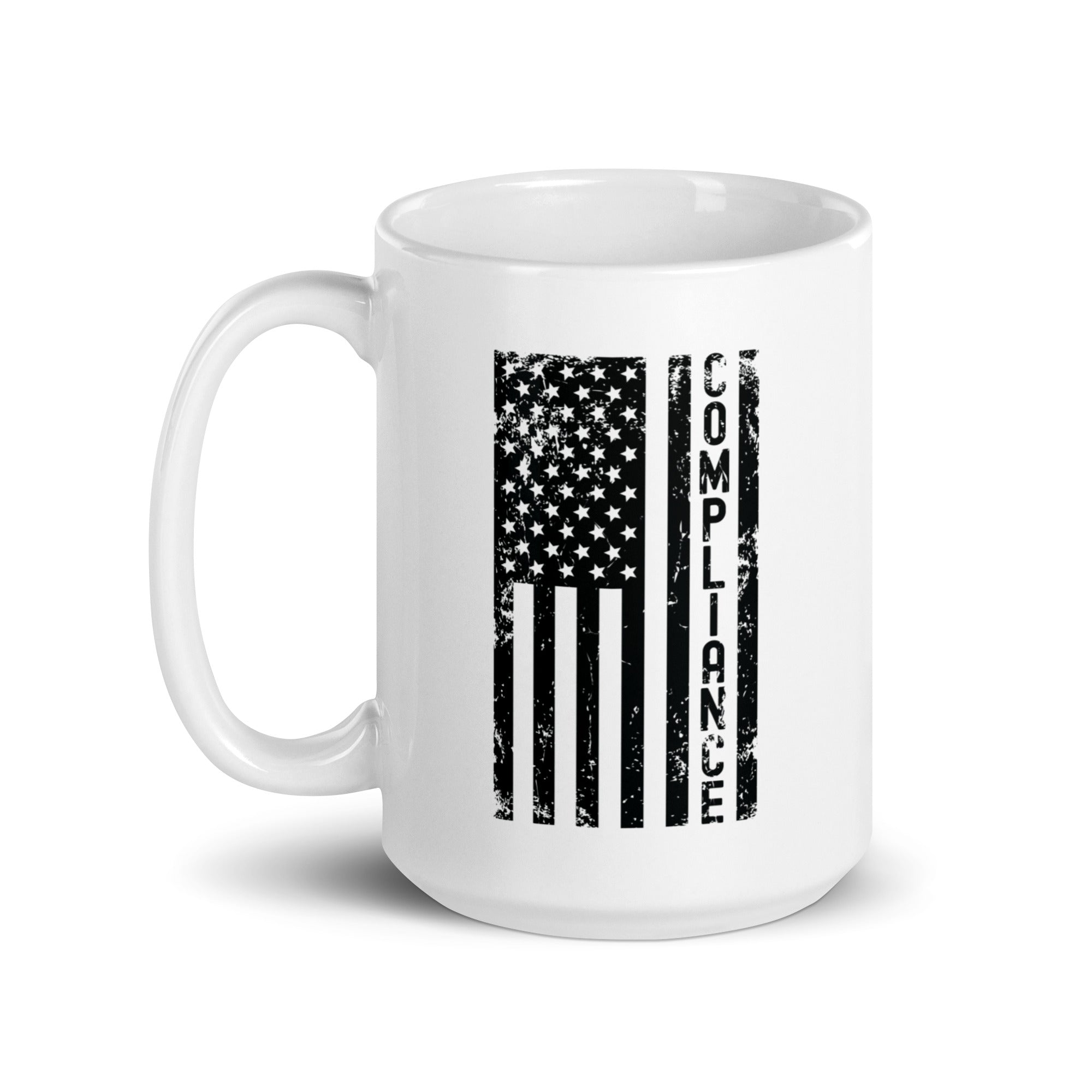 White glossy mug | Compliance (deisgn on American flag)