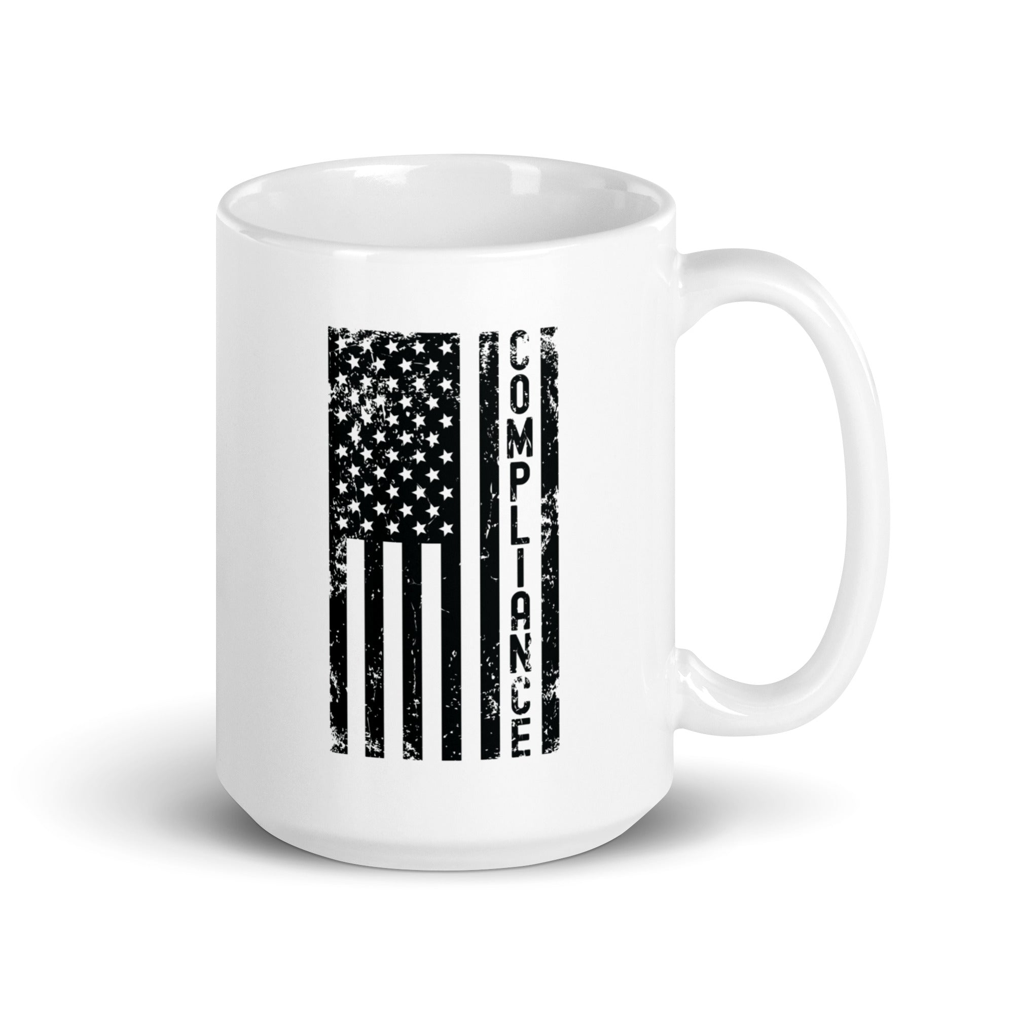 White glossy mug | Compliance (deisgn on American flag)