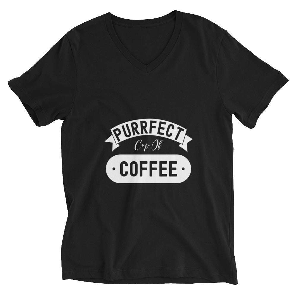 Unisex Short Sleeve V-Neck T-Shirt | Purrfect cup of coffee