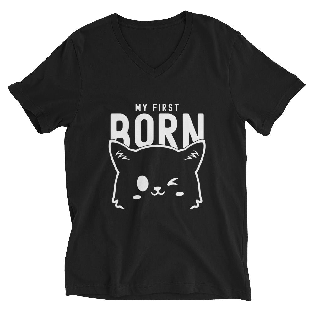 Unisex Short Sleeve V-Neck T-Shirt | My First Born (cat)