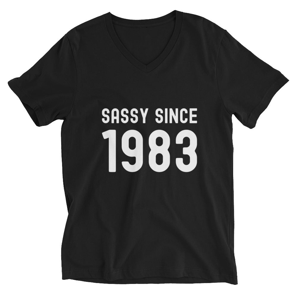 Unisex Short Sleeve V-Neck T-Shirt | Sassy since 1983