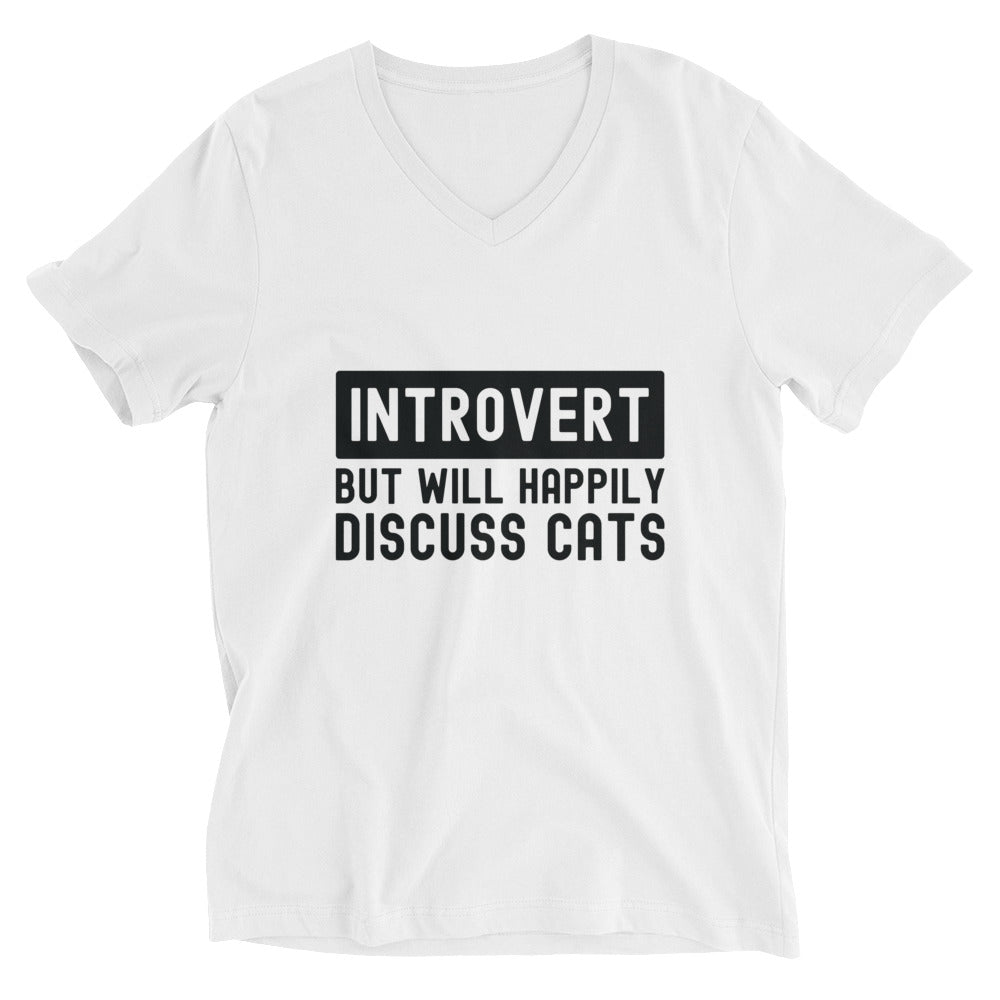 Unisex Short Sleeve V-Neck T-Shirt | Introvert but will happily discuss cats