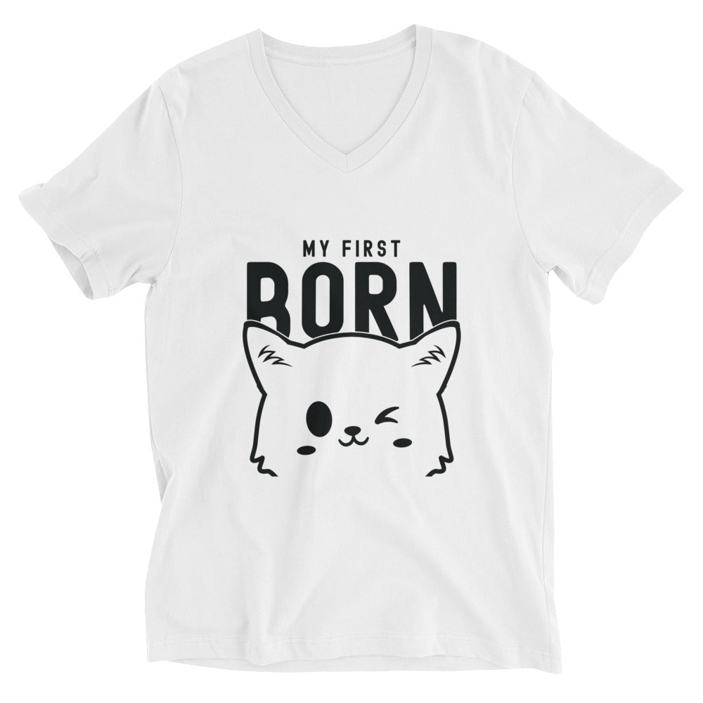 Unisex Short Sleeve V-Neck T-Shirt | My First Born (cat)
