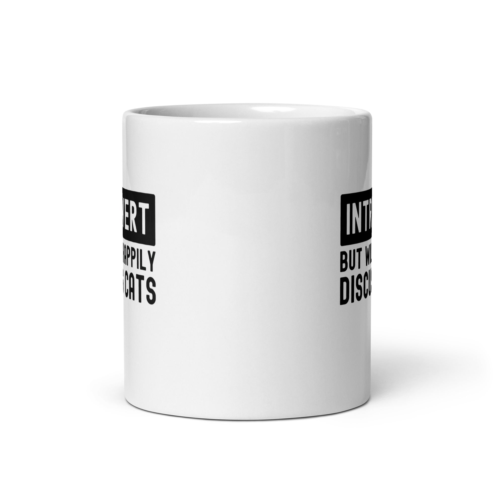 White glossy mug | Introvert But Will Happily Discuss Cats