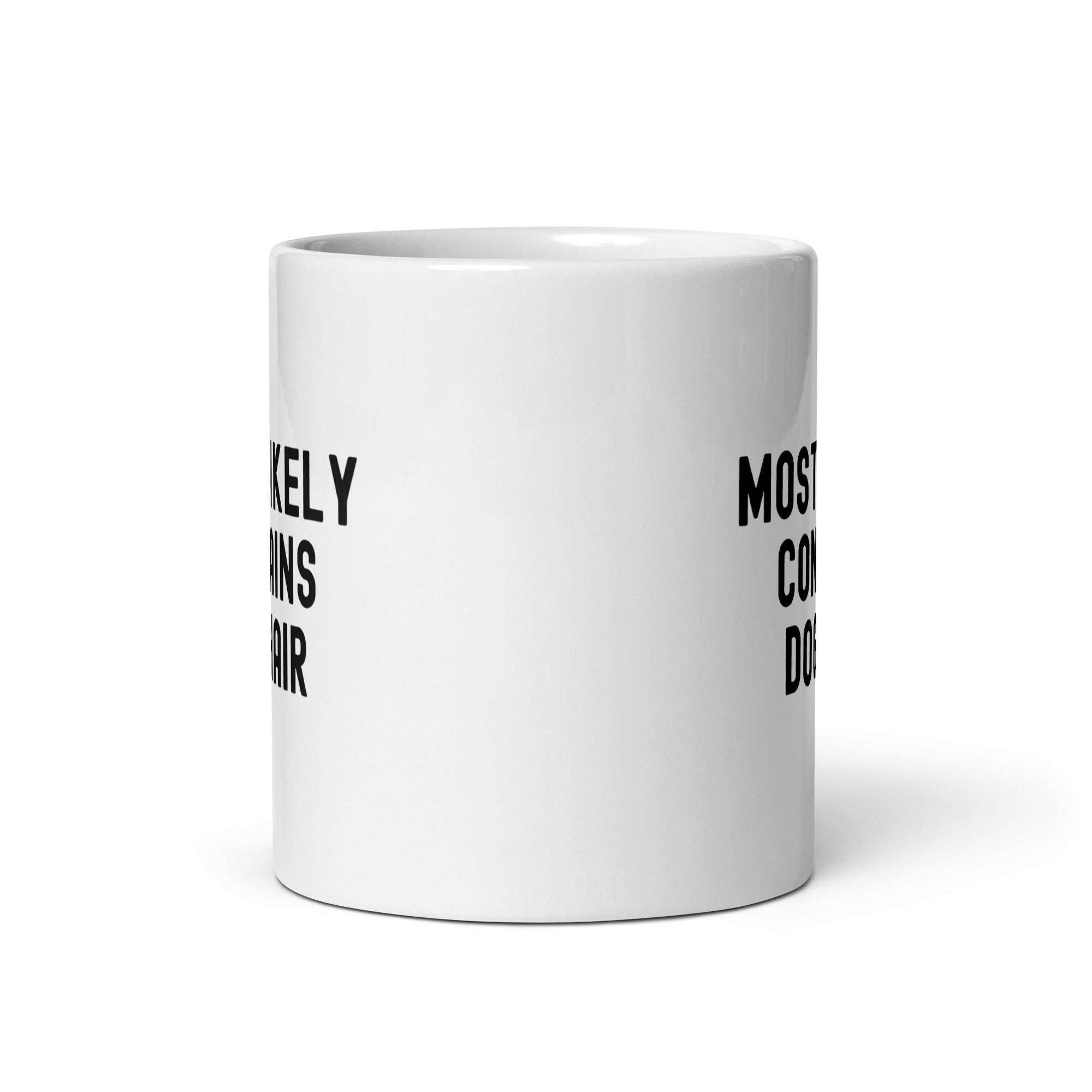 White glossy mug | Most Likely Contains Dog Hair