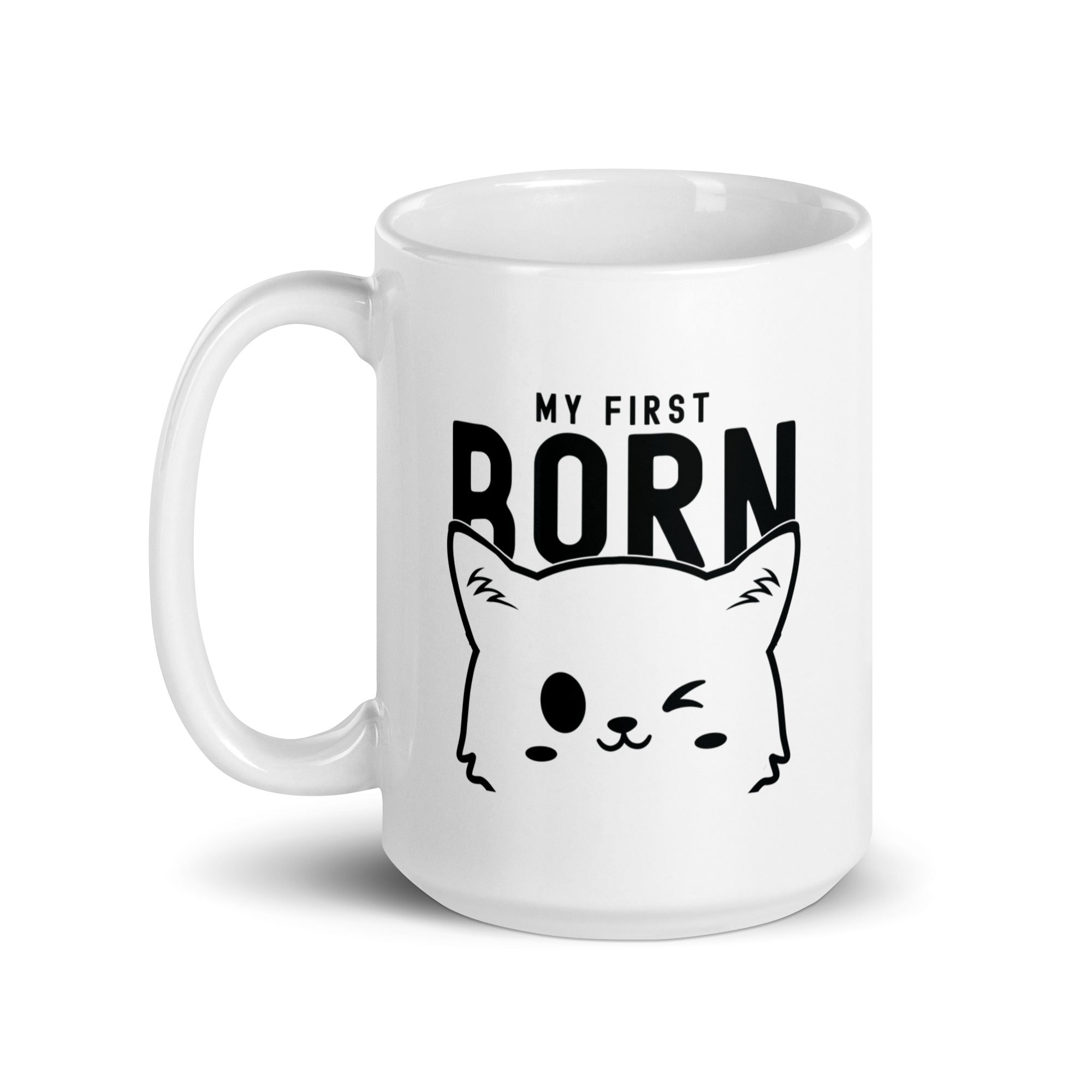 White glossy mug | My First Born Cat