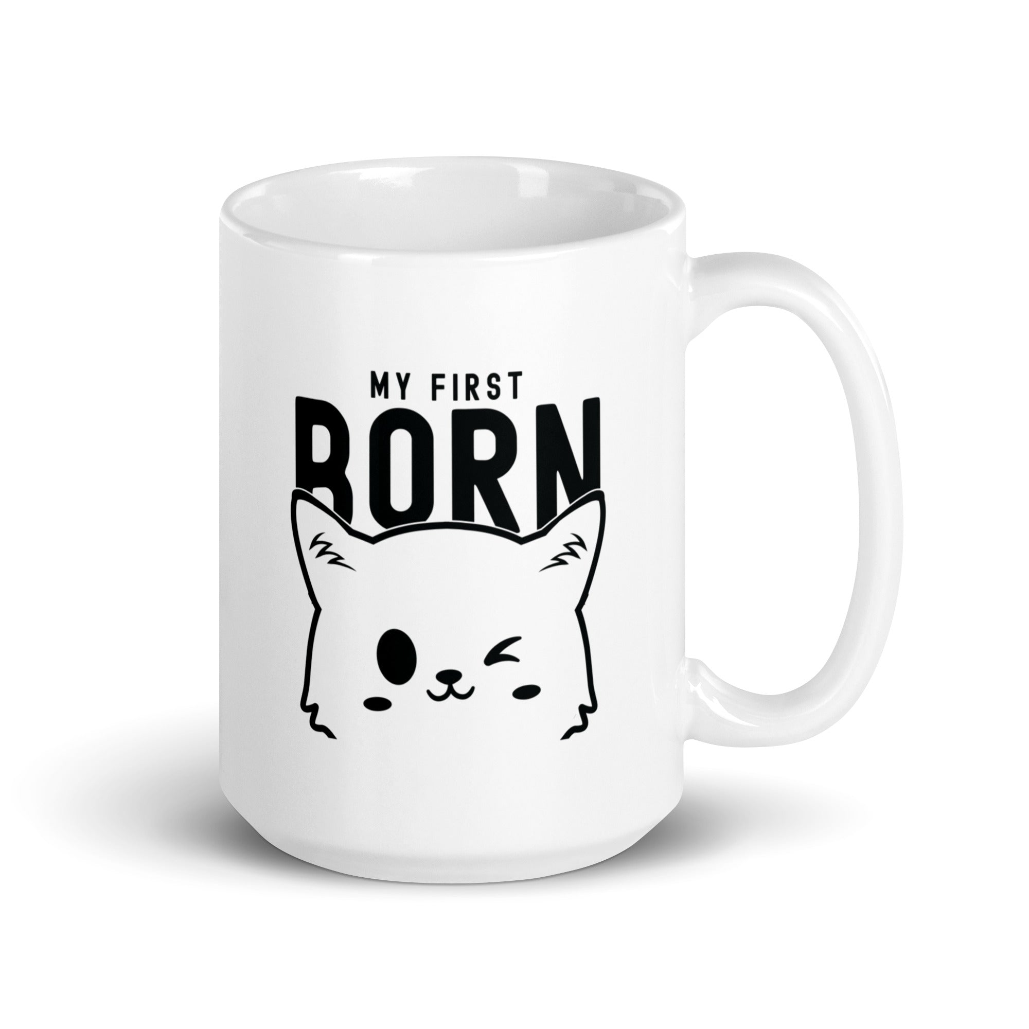 White glossy mug | My First Born Cat